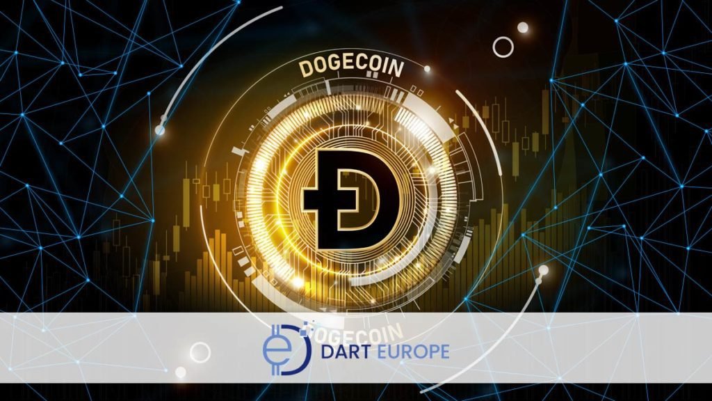 dogecoin logo on digital art background